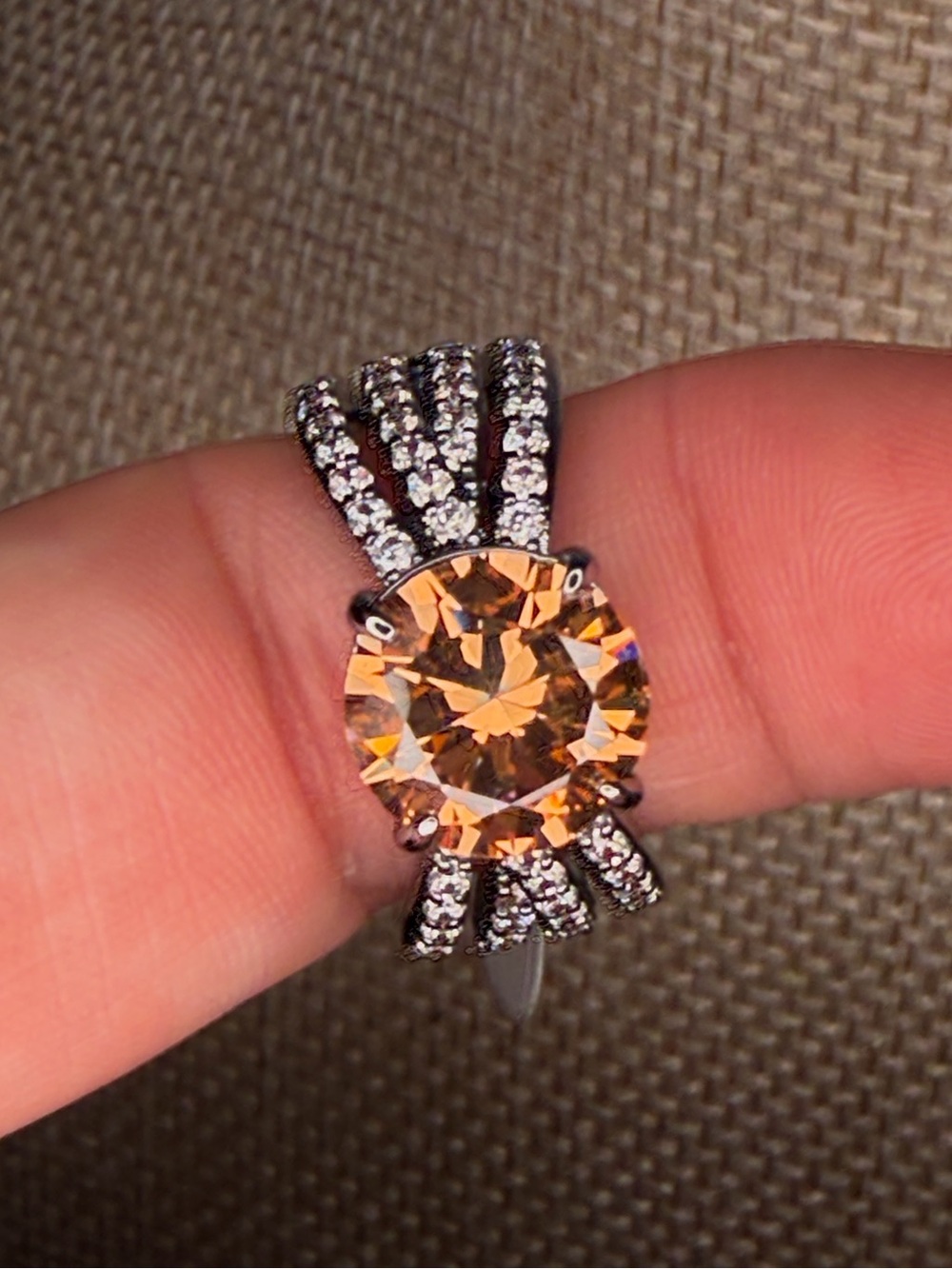 Bomb Party Gunmetal Ring with Champagne Cubic Zirconia and Pavé Accents sz8